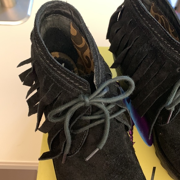 Fly black suede fringe wedge boots - Picture 3 of 8